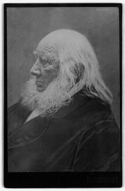 Velkendt profilbillede af N.F.S. Grundtvig som gammel mand. Sort-hvidt.